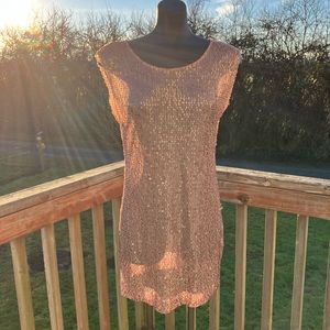 Sleeveless tank dress sequin sparkly mini midi pink nude rose gold med